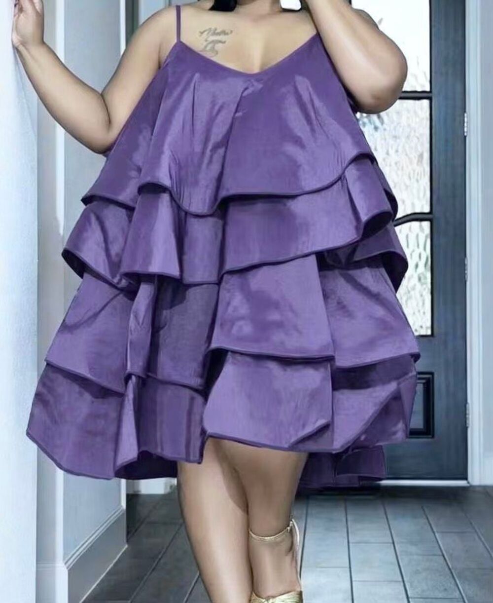 Women’s Purple Ruffle Spaghetti Strap Dress Sz 2XL NEW